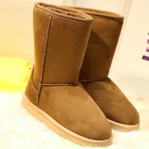 Women winter warm faux fur lining slip on mid calf now boots